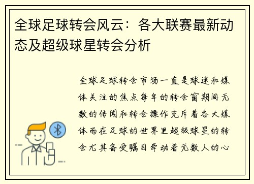 全球足球转会风云：各大联赛最新动态及超级球星转会分析